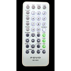 PDVD RC-1810 Remote Control DVD Players With CR2025 Lithium Battery Slot White